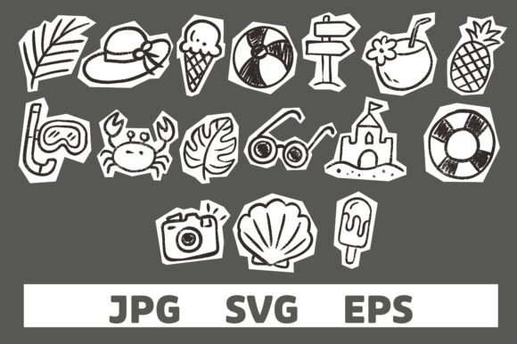 Download Hand Drawn Crayon Beach Doodles Design - Premium Bundle